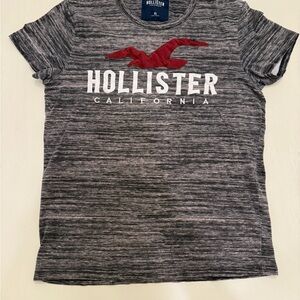 Hollister Gray Heather Tee with Red Seagull Logo